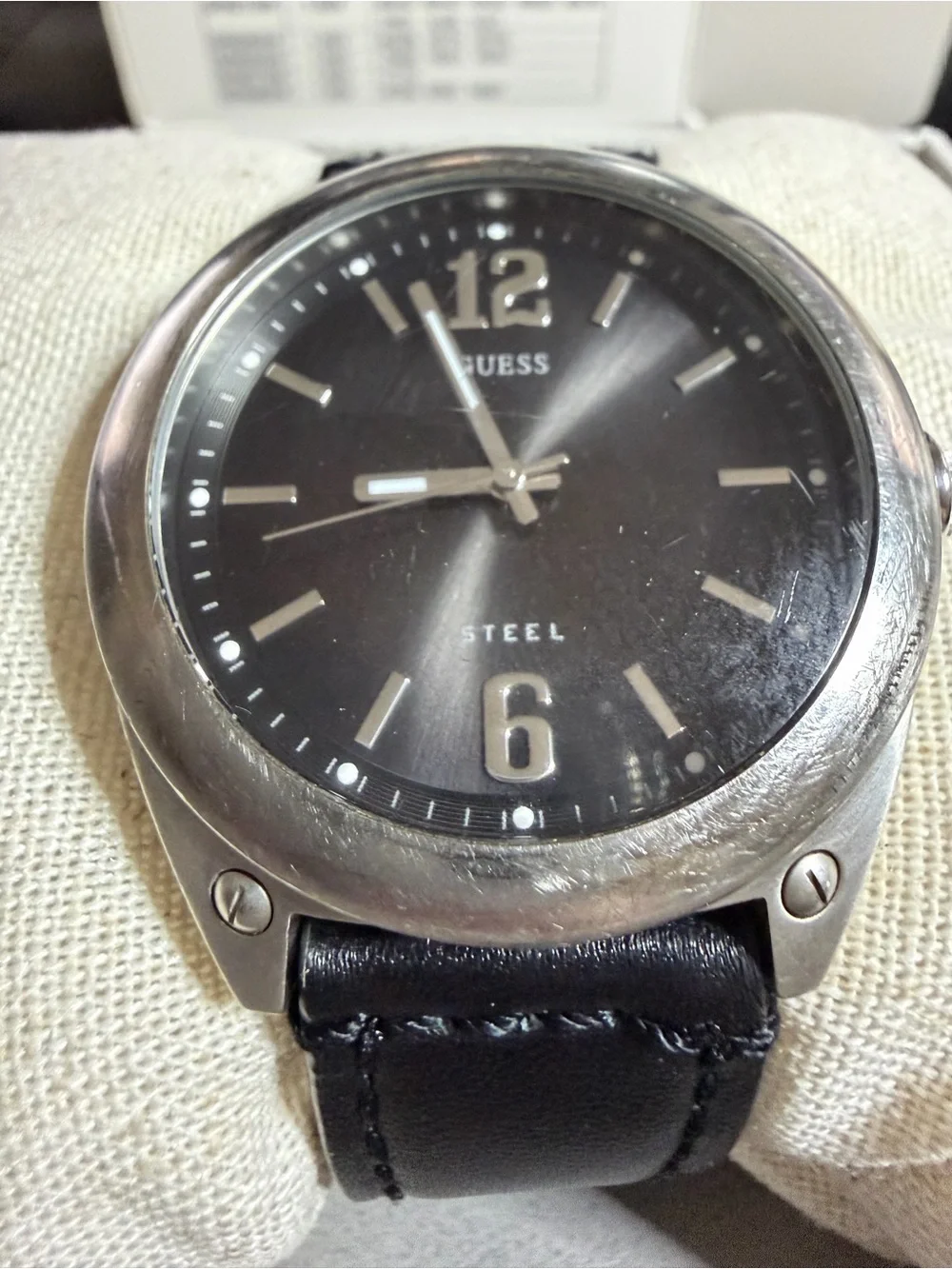 GUESS Black Dial Silver-Tone Steel Case Watch